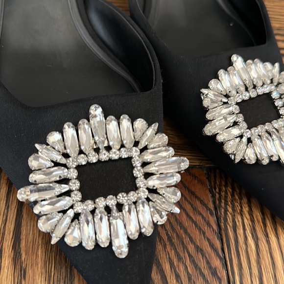 Zara Rhinestone Buckle Slingback Shoes 42 Black - Picture 2 of 3